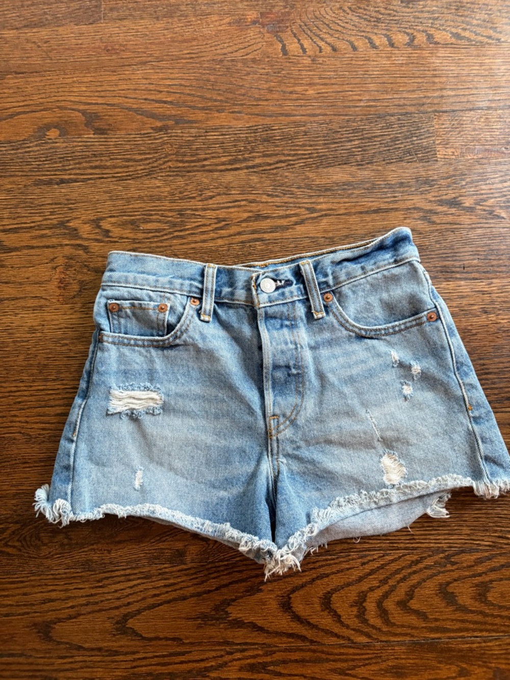 Levi's Light Blue Distressed High-Waist Jean Shorts